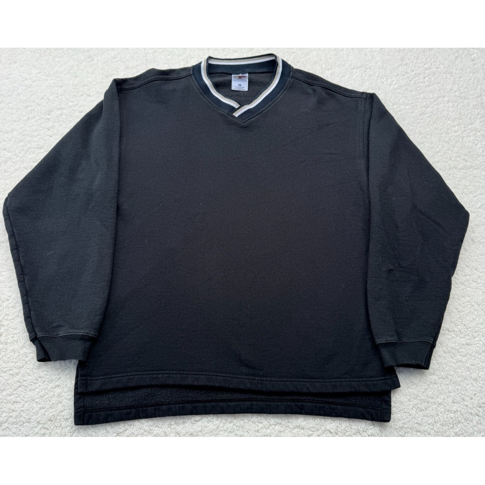 VTG Fruit of the Loom‎ Premium Sweatshirt Mens Medium Black Fleece Hi-Low V Neck